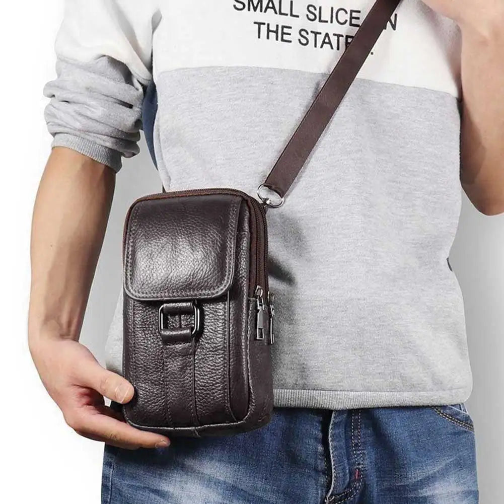 MOJOYCE Herren Leder Messenger & Bauchtasche – Tragbare Cowhide Crossbody Bag mit Multi-Fächern für Outdoor, Sport & Alltag