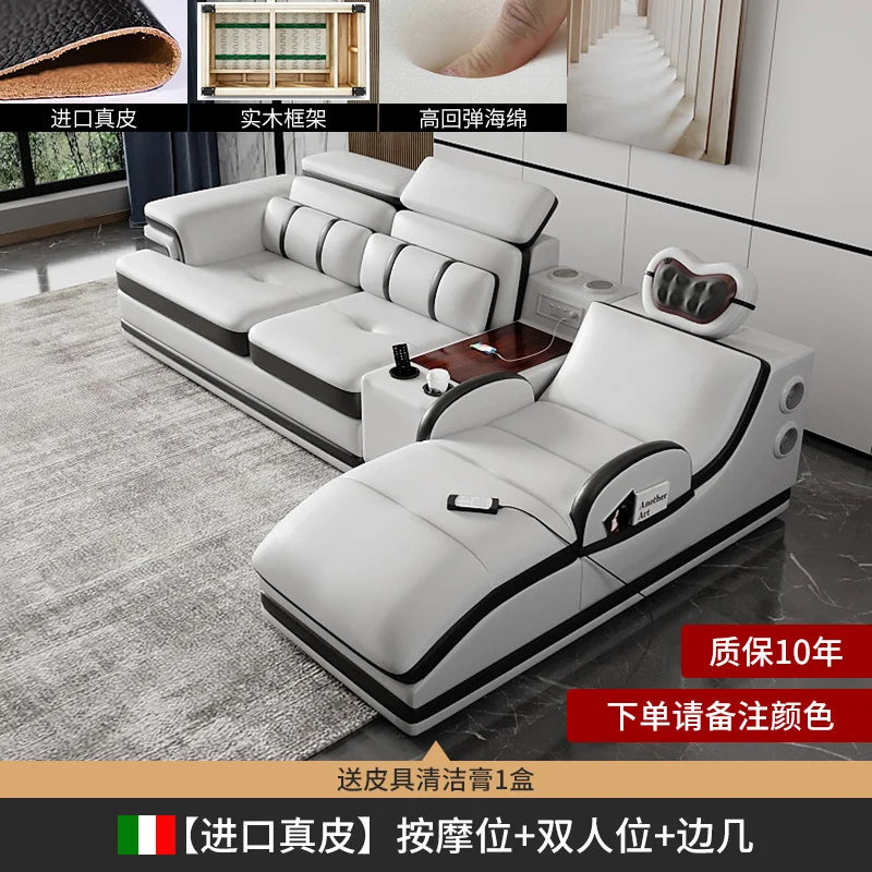 Minimalistisches Luxus Leder Ecksofa mit Massagefunktion – Modernes Designer Sofa im L-Format für stilvolle Wohnzimmer