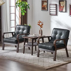 Nordischer Retro Holzstuhl mit Armlehnen – Minimalistischer Wohnzimmerstuhl aus Massivholz mit Lederbezug, Moderner Lounge- &amp; Sesselstuhl