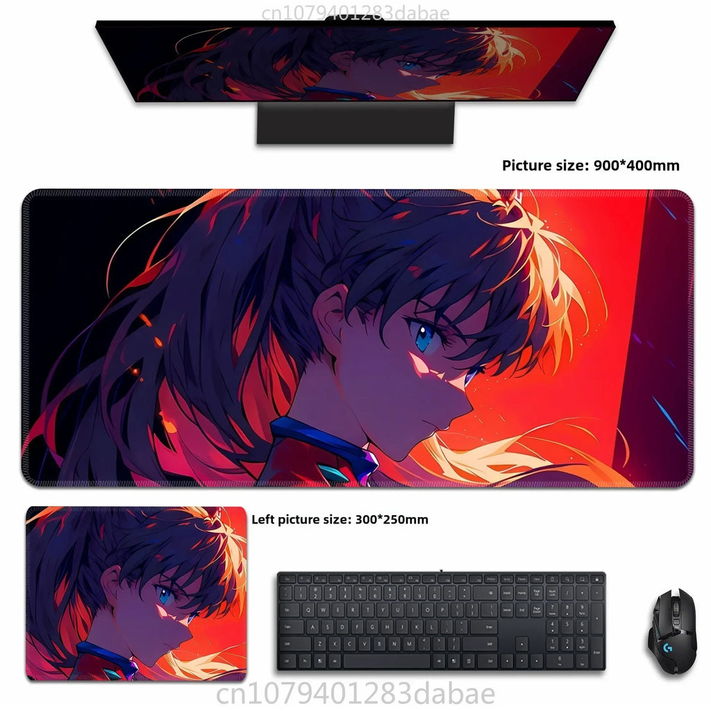 Asuka Langley XXL Anime Tapis de souris en cuir PU – Tapis de souris de jeu étanche au design Neon Genesis Evangelion