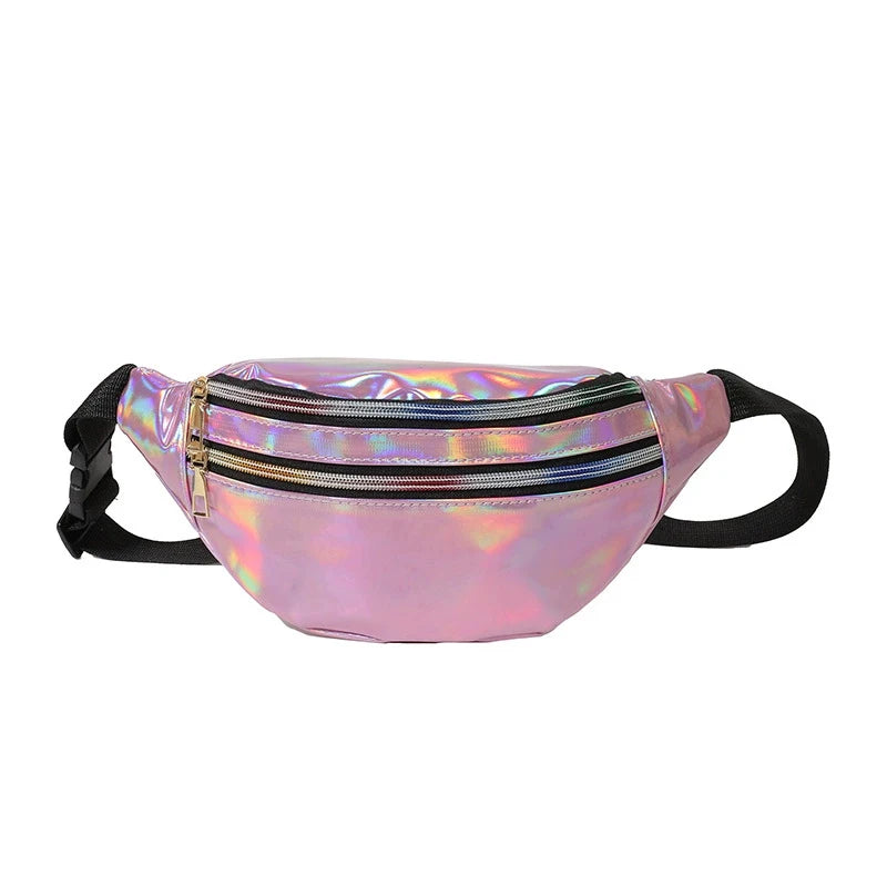 Riñonera de piel sintética para mujer y hombre, bandolera holográfica con láser, bandolera y bolso de pecho impermeable para deportes y etiquetas