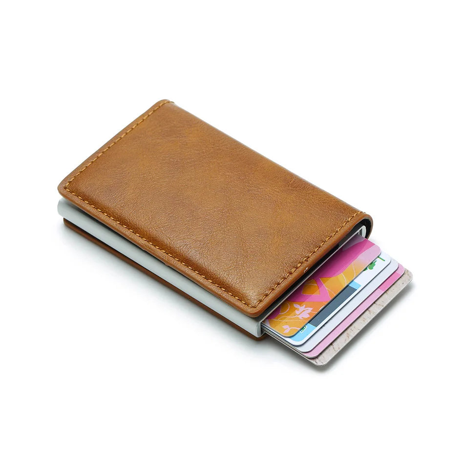 Porte-cartes en aluminium RFID pour hommes – Slim Smart Wallet aus Carbonfaser &amp; Kunstleder | Carte de crédit d'entreprise avec protection financière 