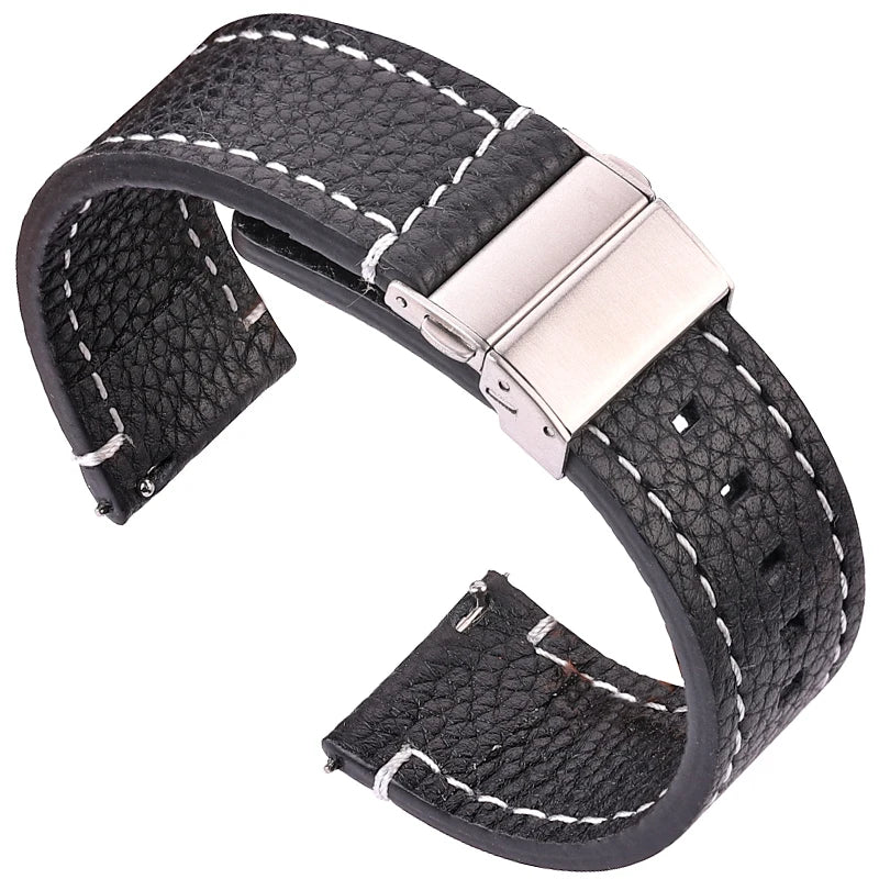 Weiches Uhrenarmband aus echtem Rindsleder – Quick Release Leder Watchband 18 / 20 / 22 / 24 mm mit Edelstahl-Faltschließe für Damen & Herren