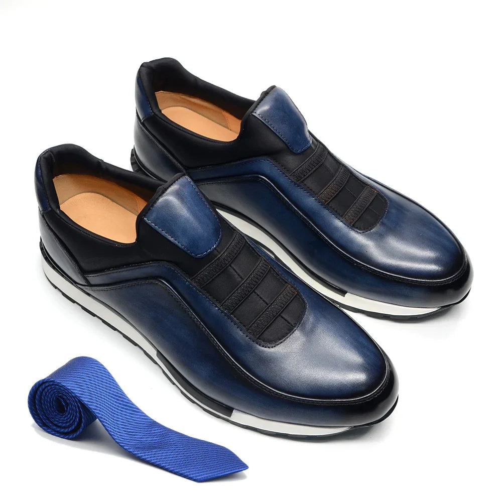 XEBOS Herren Ledersneaker – Klassische Slip-On Casual Schuhe aus echtem Rindsleder, handgefertigt, modisch & komfortabel
