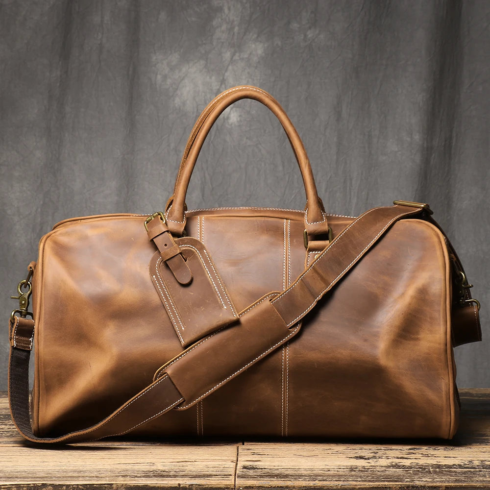 ROOG Premium Vintage Leder Tote Bag – Große Reisetasche aus echtem Rindsleder mit Reißverschluss, vielseitige Herren Duffle & Crossbody Tasche