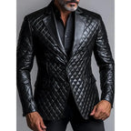 Herren PU-Leder Blazer mit Revers – Einreihige Business Jacke mit langen Ärmeln für Büro & Alltag, Herbst & Winter
