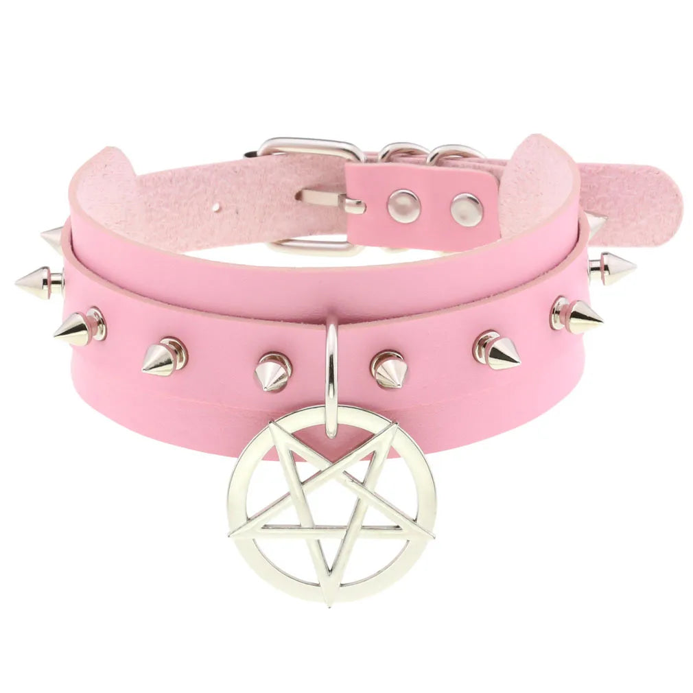Collier ras du cou punk en cuir et strass – Collier gothique rose avec boucles d'oreilles pour hommes et femmes dans le style Harajuku