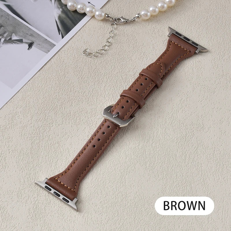 Schmales Lederarmband für Apple Watch – Slim Leather Strap 38–45 mm für Series 3–10, SE & Ultra | Elegantes Wristband aus Leder