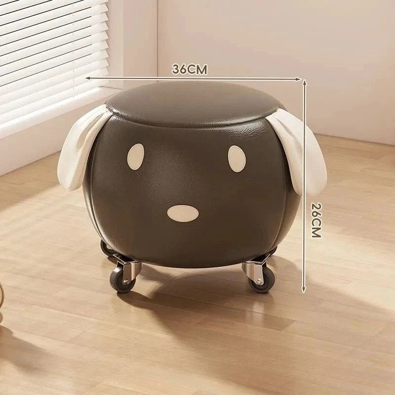 Cartoon Hund Lederhocker – Weicher Sitzhocker &amp; Schuhwechselstuhl aus atmungsaktivem PU-Leder für Wohnzimmer