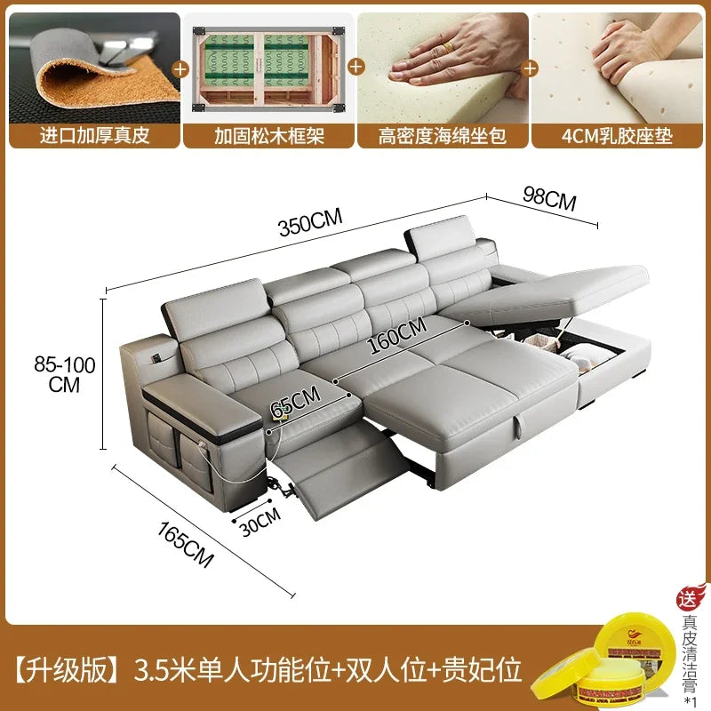 Designer Ledersofa für das Wohnzimmer – Verstellbares, faltbares & modulares Lounge-Sofa aus Echtleder im minimalistischen Design