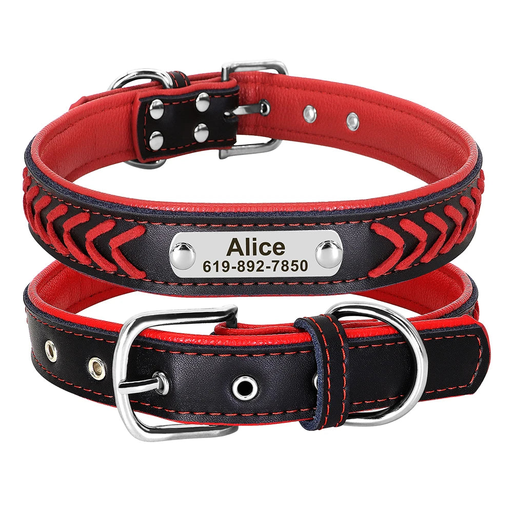 Personalisiertes PU Leder Hunde-Halsband – Geflochtenes, gepolstertes Halsband mit Gravur-Gravur für kleine, mittlere &amp; große Hunde 