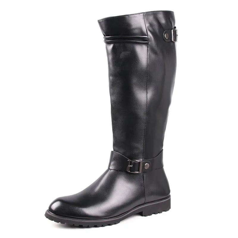 OLOMM Herren British Style Kniehohe Boots – Handgefertigte Motorrad- & Cosplay-Stiefel aus Leder, Zip-Design, Komfortable Stage & Freizeit Schuhe
