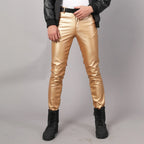 Herren Stretch PU Lederhose im Biker-Stil – Modische Pencil Pants in Gold, Rot, Blau, Schwarz, Weiß & Silber (Gr. 28–40)
