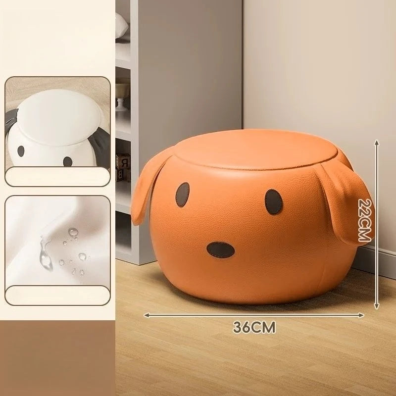 Cartoon Hund Lederhocker – Weicher Sitzhocker &amp; Schuhwechselstuhl aus atmungsaktivem PU-Leder für Wohnzimmer