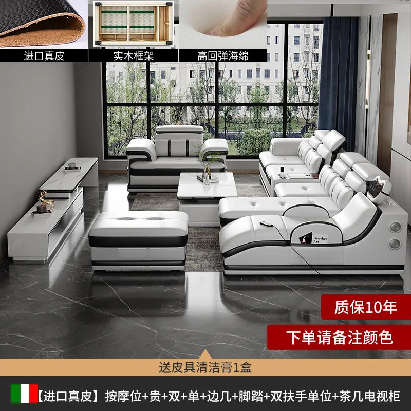 Minimalistisches Luxus Leder Ecksofa mit Massagefunktion – Modernes Designer Sofa im L-Format für stilvolle Wohnzimmer
