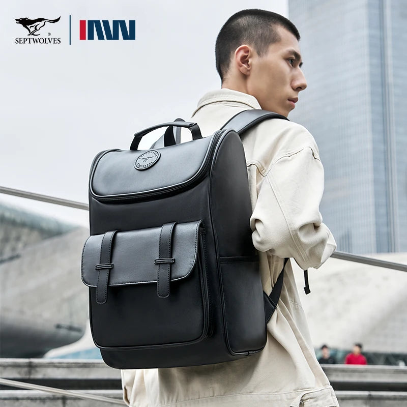Septwolves Herren PU-Leder Rucksack – Wasserdicht, Business & Laptop Backpack für Reisen, Schule und Alltag