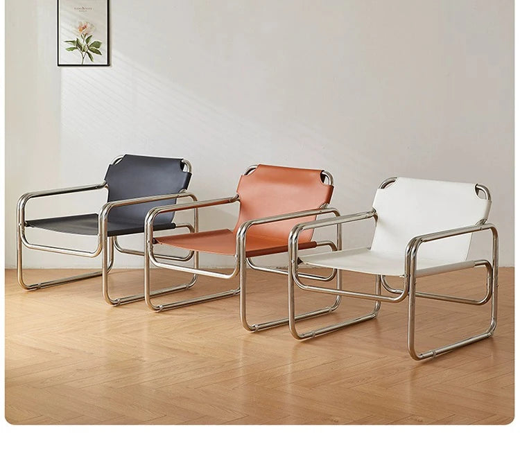 Bauhaus Lounge Chair aus Sattelleder & Edelstahl – Klassischer Designer-Lehnstuhl im minimalistischen Stil für Wohnzimmer