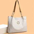 Vintage Geometrische Damen Tote Bag aus Kunstleder – Schultertasche mit Letter „M“ Design, große Shopping- & Reisetasche