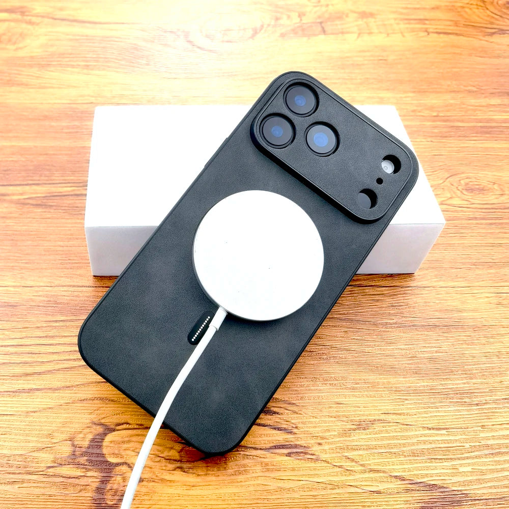 Lujosa funda retro de piel sintética con MagSafe para iPhone 11-17 Air y Pro Max, funda completa con carga inalámbrica