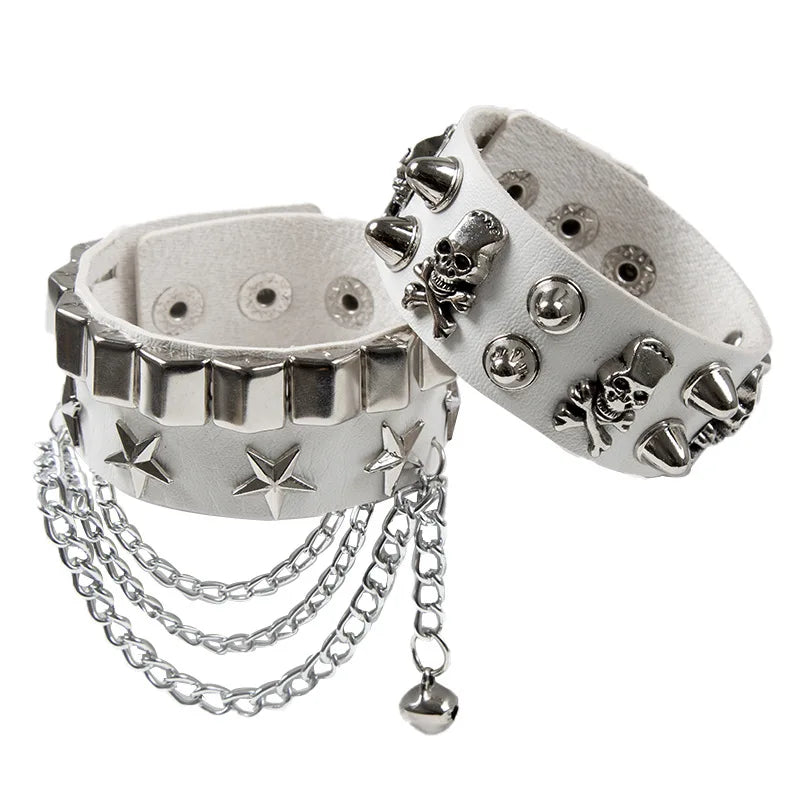 PU Lederarmband Punk 2024 – Verstellbares Gothic Cuff Armband mit Nieten & Skull-Details für Damen & Herren