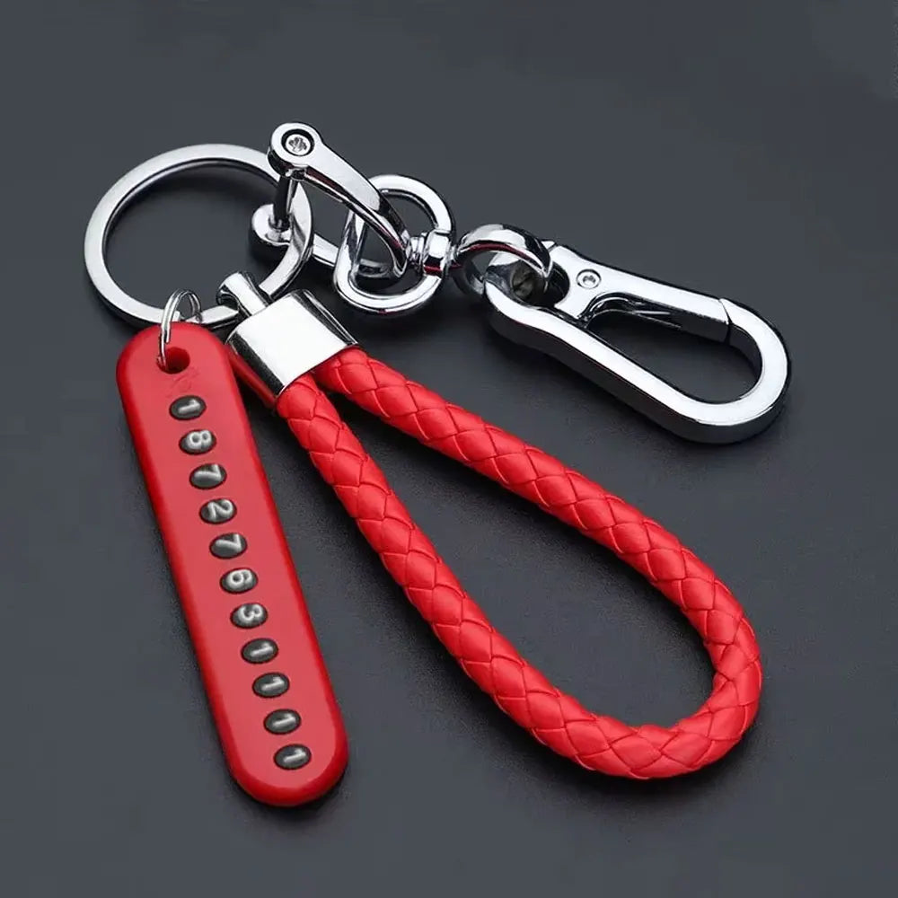 Trendiger DIY Leder-Schlüsselanhänger mit geflochtenem Seil – Anti-Verlust Keychain für Auto & Motorrad, schlichter Keyring mit Metallring in Schwarz