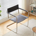 Vintage Bauhaus Armlehnstuhl aus Edelstahl & Sattelleder – Eleganter Dining Chair für stilvolle Herren & moderne Wohnräume