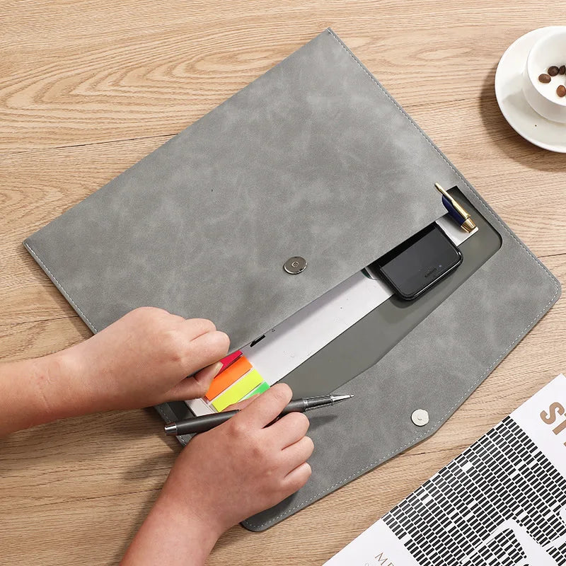 A4 Leder Dokumentenmappe mit großer Kapazität – Elegante carpeta de archivos y mapas de negocios para oficinas, oficinas y espacios abiertos 