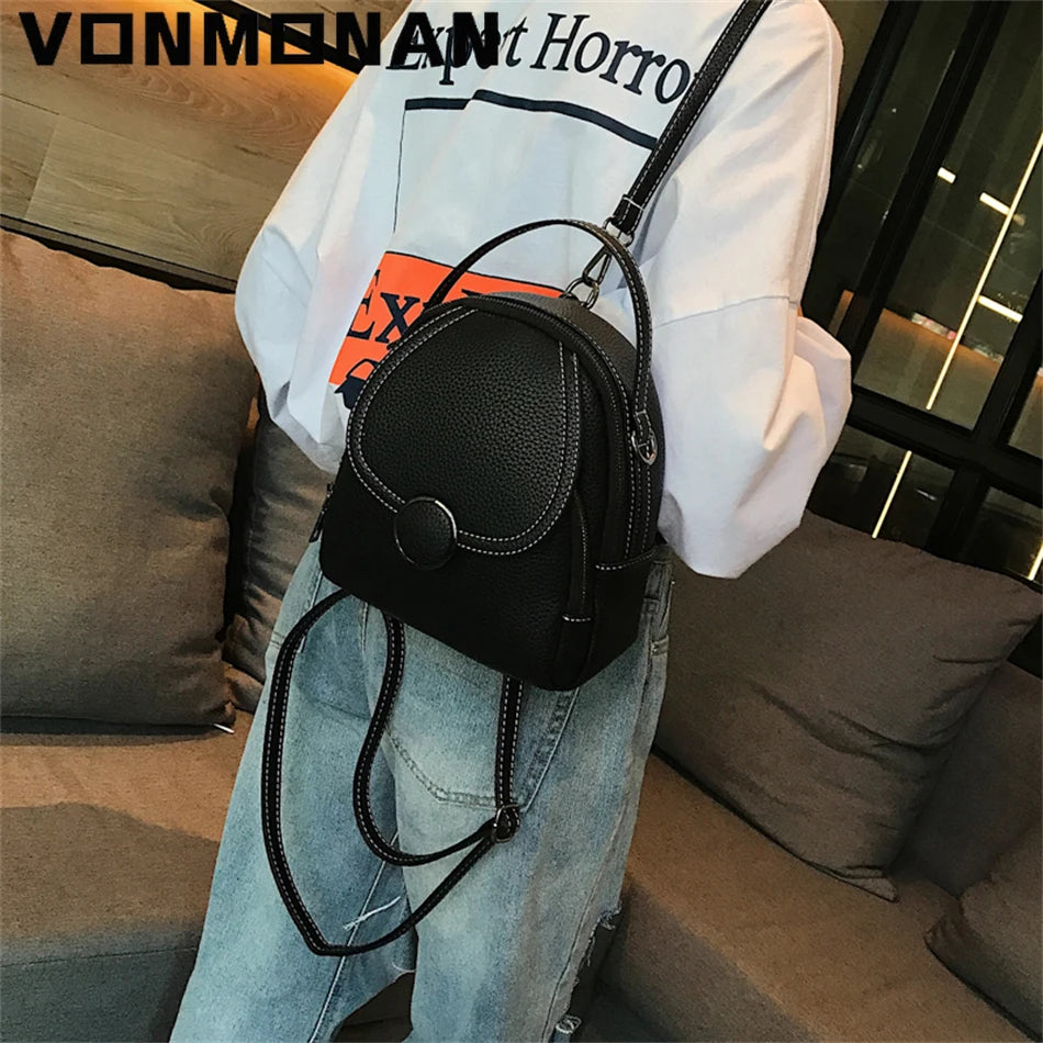 VONMONAN Mini Damen Leder-Rucksack - Mochila de cuero de PU de moda pequeña, suave al tacto y multifuncional