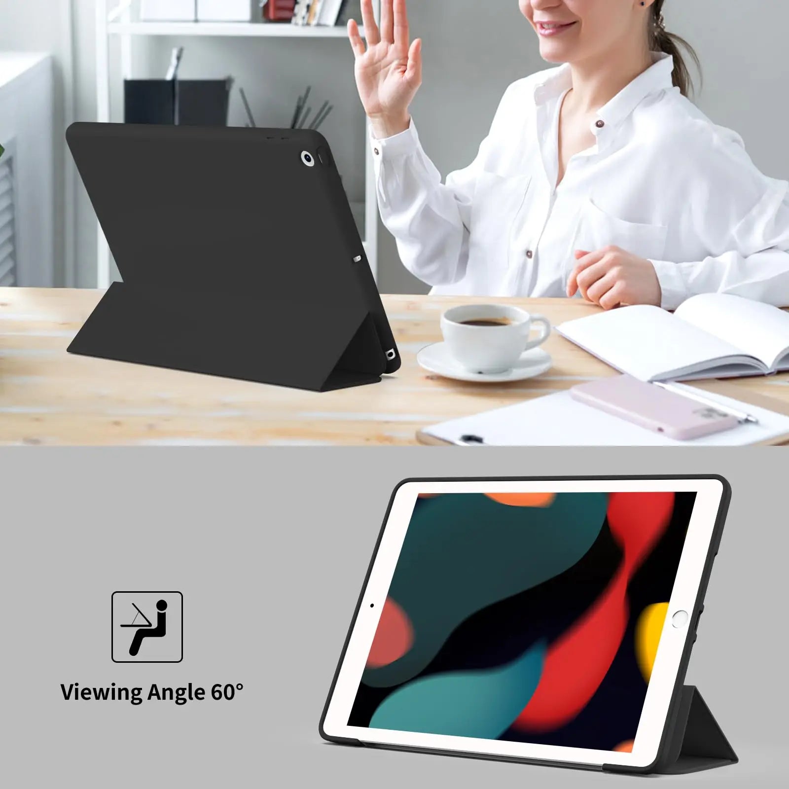 Funda de cuero suave de silicona y PU para iPad de 10,2 pulgadas (7., 8. y 9. generación) – Flip Smart Cover con protección contra golpes