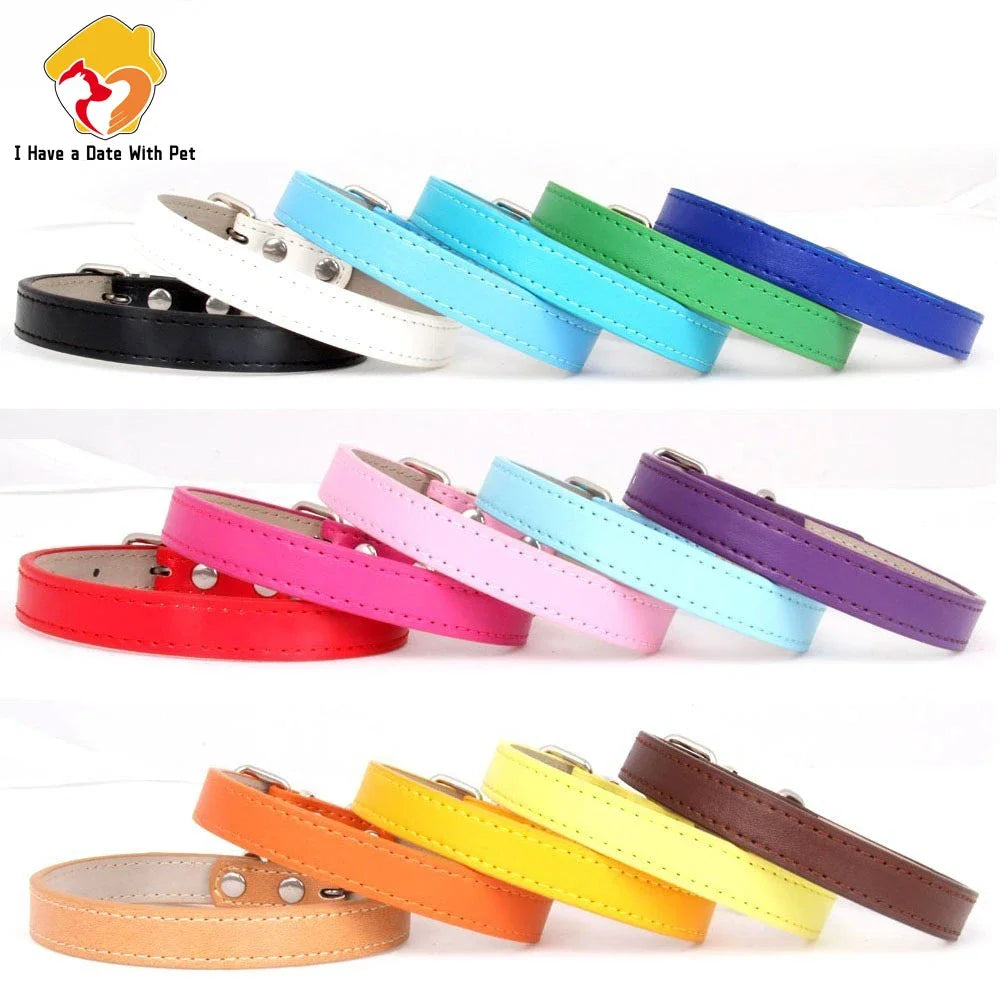 Weiches Leder Hunde- & Katzenhalsband – Verstellbares PU-Leder Halsband mit Schnalle für kleine, mittlere & große Hunde (16 Farben)