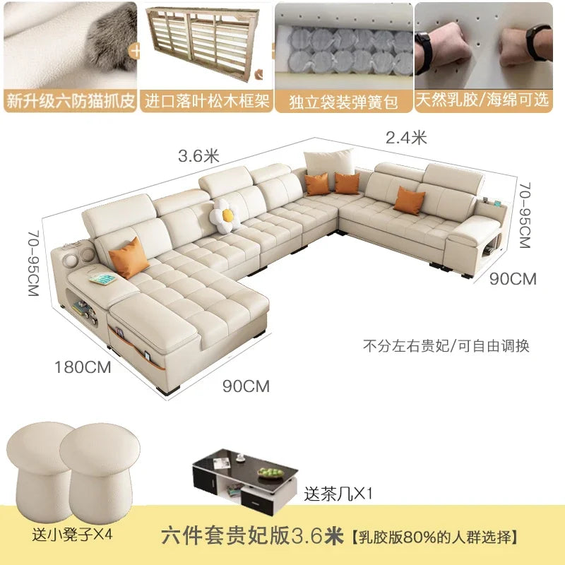 Modernes modulares Ledersofa – Ausziehbares, wasserdichtes L-förmiges Ecksofa mit Armlehne, Schlaffunktion & Stauraum