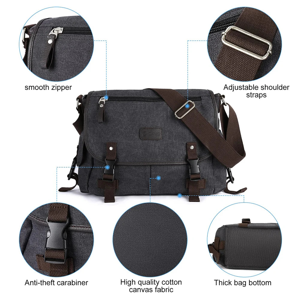 pb Peggybuy Herren Canvas Messenger Bag – Vintage Schultertasche & Satchel mit Multi-Fächern für Reisen, Arbeit und Freizeit