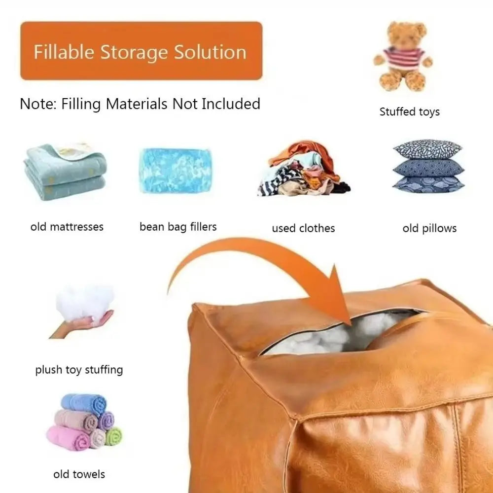 Moderner rutschfester Stauraum-Hocker aus PU-Leder – Wasserdichter, stapelbarer otomano mit großer Kapazität