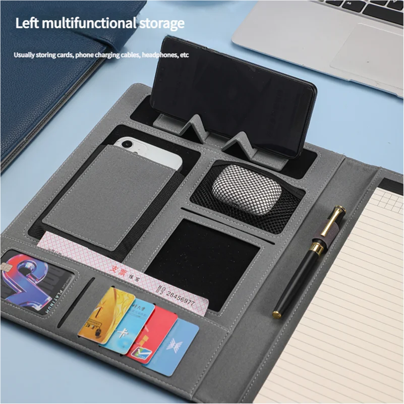 A4 Multifunktionale Business Meeting Mappe – PU-Leder Organizer für Smartphone, Karten & Notizen | Professionelle Konferenz- & Dokumentenmappe