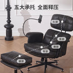 Verstellbarer Relax- & Bürostuhl aus PU-Leder mit Ottoman – Drehbarer Fernsehsessel mit Armlehnen für Home Office & Heimkino