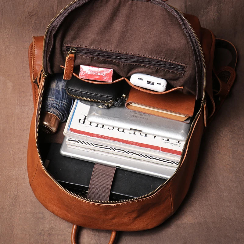 LUOKIR Vintage Leder Rucksack Unisex – Echter Cowhide Leder Laptoprucksack für 15 Zoll, Schule, Reise & Alltag