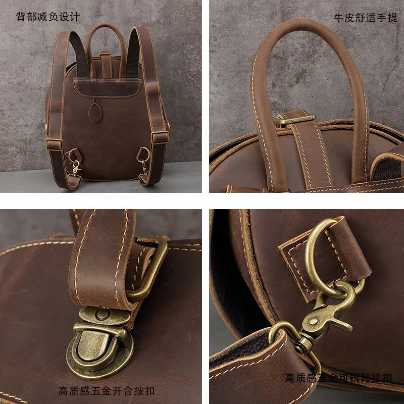 Vintage Beetle Leder Rucksack – Handgefertigter Unisex Daypack aus echtem Rindsleder im Street-Style