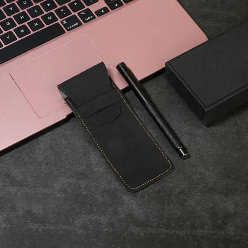 Vintage Leder Optik Stifteetui – Estuche para bolígrafos compacto para escuela, oficina y negocios | Mini Schreibwaren Organizer para mujeres y hombres 