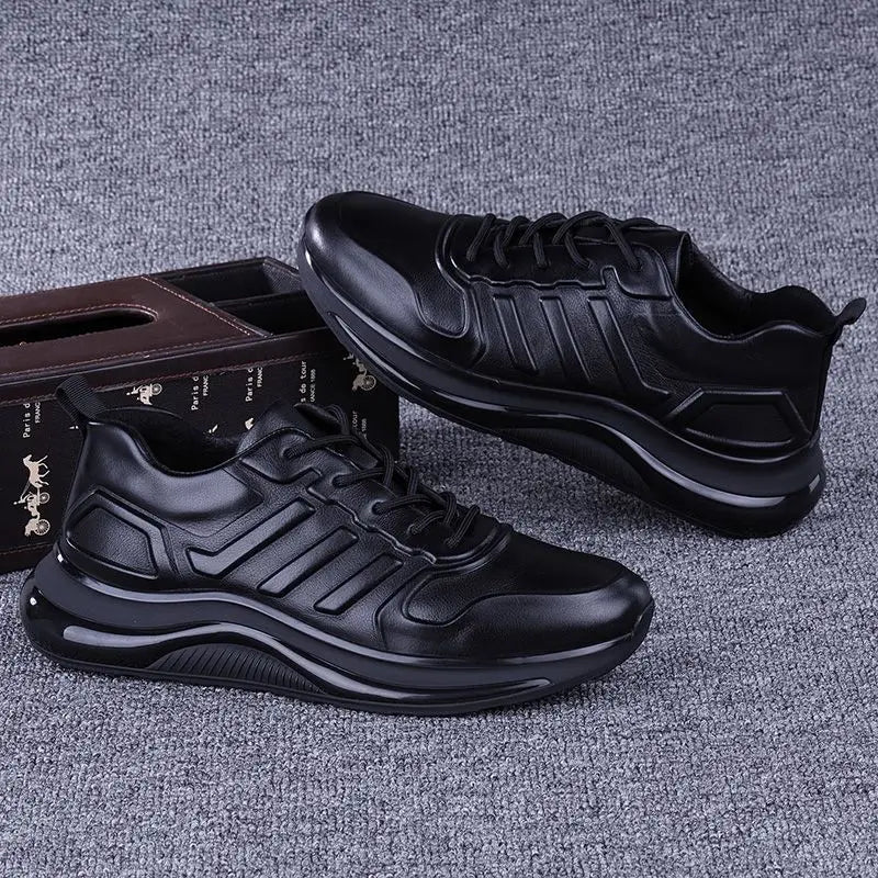 Pontallon Herren Ledersneaker – Ultraleichte Cowhide Laufschuhe, wasserdicht, atmungsaktiv für Sport, Training & Reisen