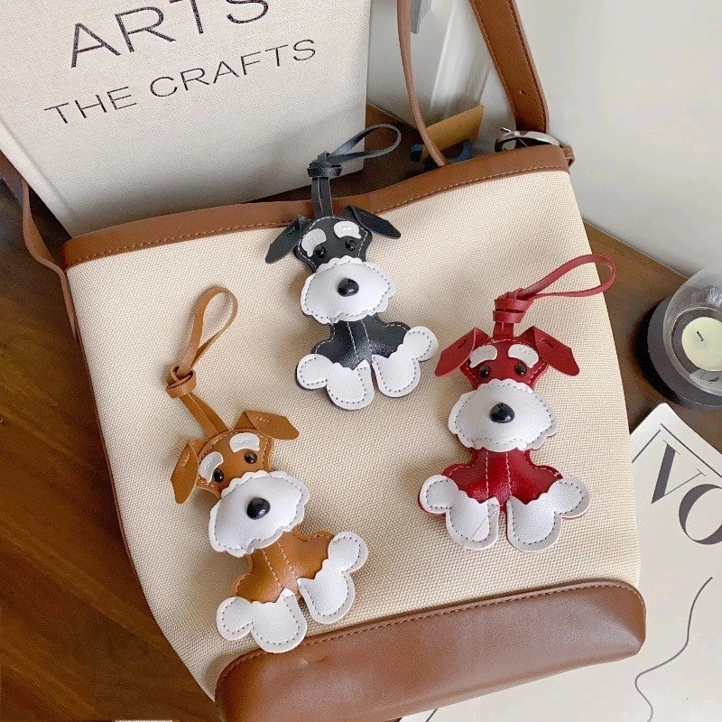 Kreativer Schnauzer Schlüsselanhänger aus PU-Leder – Niedlicher Hunde-Keychain mit Karabiner & Metallring als Taschen- und Autoanhänger Geschenkidee
