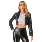 Chaqueta de cuero Wetlook brillante para mujer: chaqueta estilo blazer patentada con espalda, ropa de club de corte ajustado para fiestas y rave 