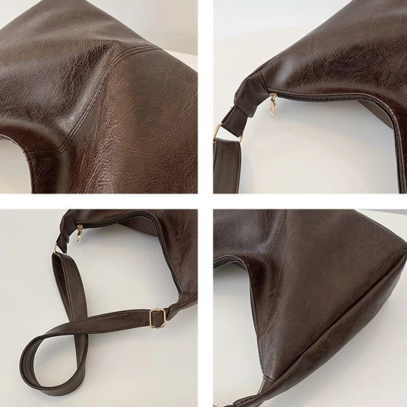 Vintage Damen Tote Bag aus PU-Leder – Große Maillard Schulter- & Crossbody-Tasche, stilvolle Commuter Handtasche mit Struktur