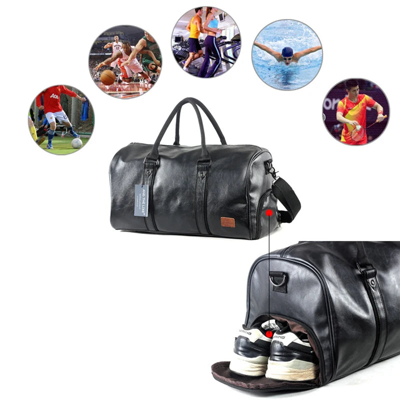 PU-Leder Herren Fitness- &amp; Reisetasche - Bolsa de deporte grande para gimnasio con bolsa de deporte, bolsa de viaje y para actividades al aire libre