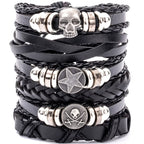 Viking Lederarmband mit Totenkopf – Verstellbares Herren- & Unisex Armband im Neo-Gothic Stil, Geflochtenes Lederarmband