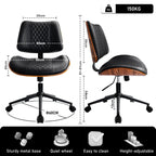 Durrafy Armloser Bürostuhl aus Leder – Moderner Schreibtischstuhl in Walnuss-Optik, höhenverstellbar & drehbar für Homeoffice