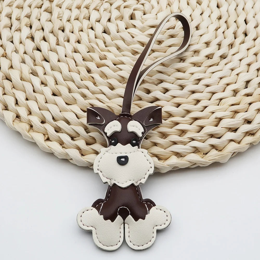 Kreativer Schnauzer Schlüsselanhänger aus PU-Leder – Niedlicher Hunde-Keychain mit Karabiner & Metallring als Taschen- und Autoanhänger Geschenkidee