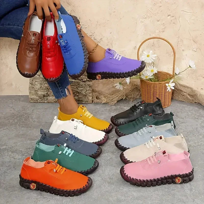 Damen Leder Sneaker & Loafer – Bequeme Plattform-Schuhe mit Handnaht für Frühling & Herbst