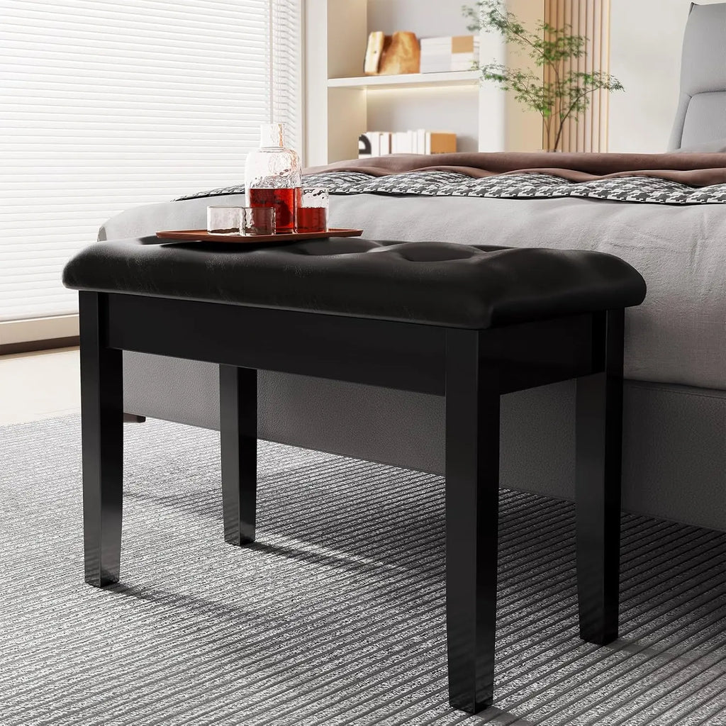 Holz Klavierbank mit Stauraum & gepolsterter Kunstleder-Sitzfläche – Duett Piano Hocker in Schwarz für Noten & Zubehör