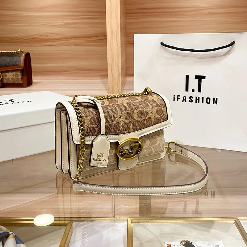 2025 Damen Light Luxury Schultertasche – Designer Crossbody Bag mit Farbkontrast & Kleinem Quadrat-Design