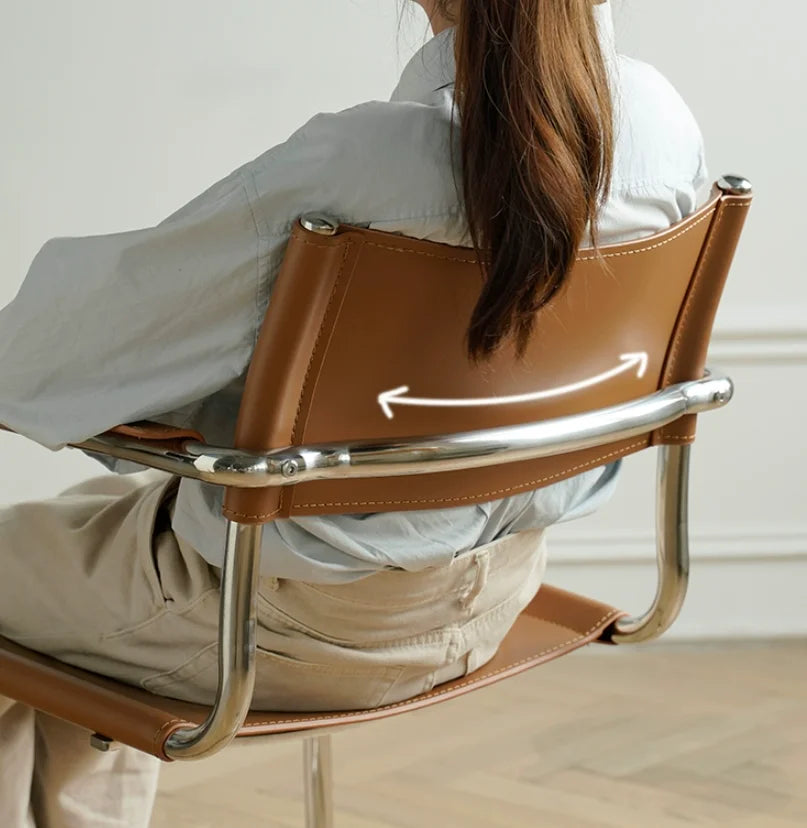 S34 Bauhaus Freischwinger Lounge Chair – PU-Sattelleder & Edelstahlrahmen, Cantilever Armchair für Wohnzimmer